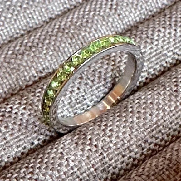 Green Peridot Colored CZ Stainless Steel Eternity Band Ring August Birthstone - Picture 2 of 6